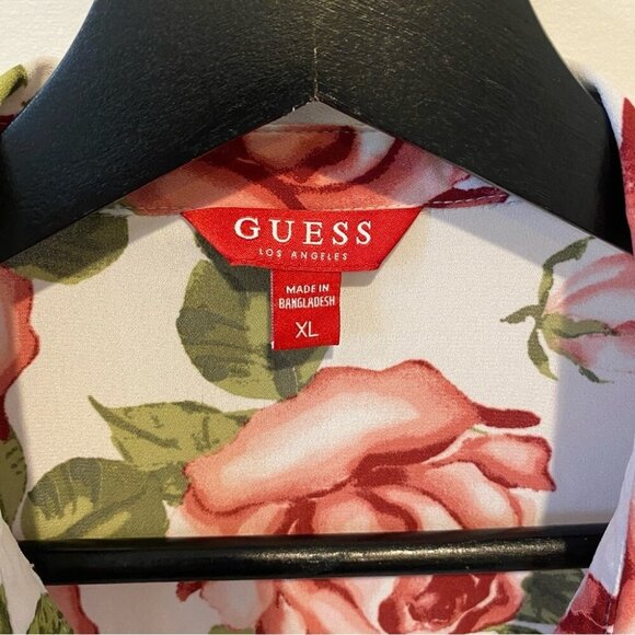 Guess XL Floral Rose Print 3/4 Sleeve Collared Blouse - Picture 5 of 16